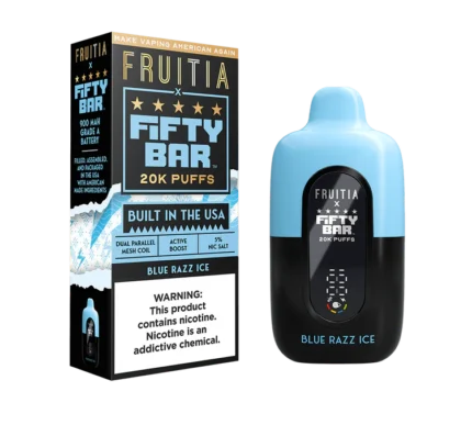Fruitia x Fifty Bar 20K Blue Razz Ice 20000 Puffs Disposable Vape – Blue Raspberry Ice Flavor