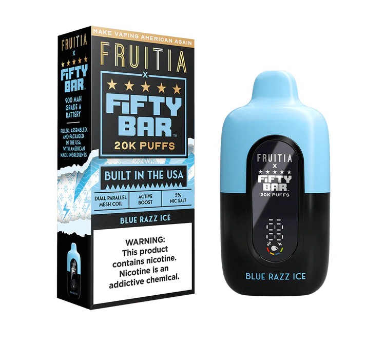 Fruitia x Fifty Bar 20K Blue Razz Ice 20000 Puffs Disposable Vape – Blue Raspberry Ice Flavor