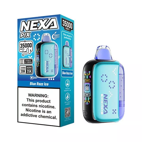 Blue Razz Ice VOOPOO NEXA PIX 35K disposable vape with 35000 puffs and crystal tank
