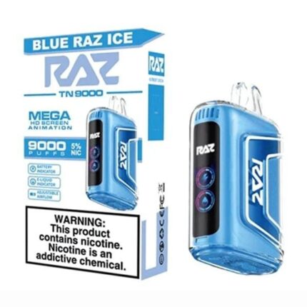 TN9000 Blue Raz Ice disposable vape device with blue raspberry icy flavor